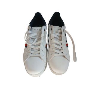 Tommy Hilfiger Boat Shoes Mens 10.5 White Canvas Slip On Casual Preppy‎ Coastal Tommy Hilfiger Mens Leather Perforated Boat Shoes Tan Size  main image 4